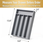 Bamboo Silverware Holder - Drawer Organizer with 5 Slots (Gray)