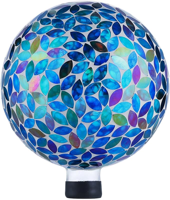 VOREEN 10-Inch Gazing Ball Glass Mosaic Gazing Globe, Outdoor Reflective Ball Yard Decoration for Homes, Patio, Lawn and Gardens, Gift for Mom Wife Friend, Blue and Amber