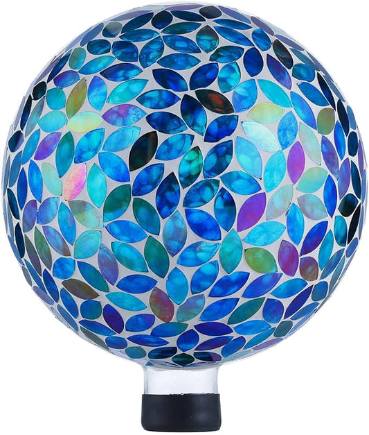 VOREEN 10-Inch Gazing Ball Glass Mosaic Gazing Globe, Outdoor Reflective Ball Yard Decoration for Homes, Patio, Lawn and Gardens, Gift for Mom Wife Friend, Blue and Amber