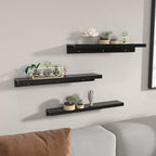 Giftgarden 36 Inch Black Floating Shelves for Wall Woodgrain Picture Ledge Large Photo Shelf for Bedroom Living Room Kitchen Bathroom Storage Shelving, Set of 3 Different Sizes
