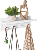 Wood Coat Hook with Wall-Mounted Shelf,15.75in Entryway Wall Hanging Shelf,for Bathroom, Kitchen,Coat Towel Key Organizer White YD-WS0240W