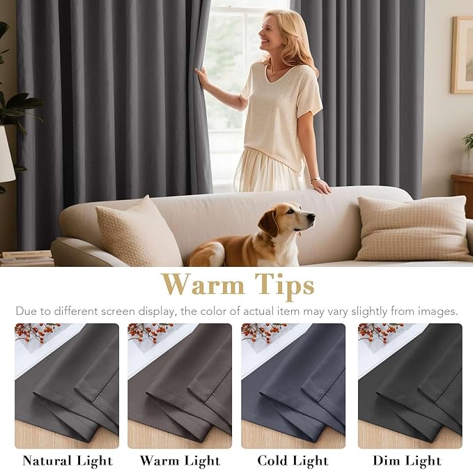 H.VERSAILTEX Blackout Curtains for Bedroom Thermal Insulated Room Darkening Living Room Curtains 63 Inch Long Grommet Privacy Protection Window Curtain Panels/Drapes, 2 Panels, Charcoal Grey