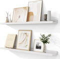 Solid Ash Wood Picture Ledge Shelf, 36 Inch Floating Shelves with Lip Set of 2, Photo Ledge Shelf Nursery Bookshelf Wall Mounted for Living Room Bedroom Decor, White