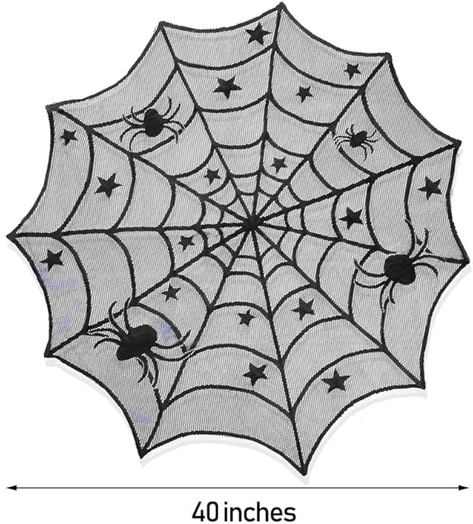 Lulu Home Halloween Table Cover, Round Black Spider Web Halloween Table Toppers for Festival Party Decoration