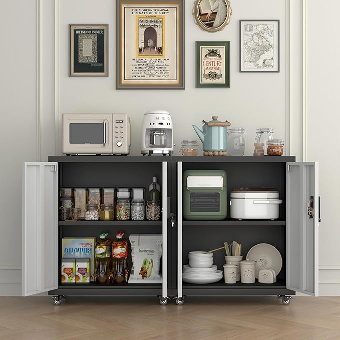 Locking Storage Cabinet,Steel Garage Cabinet with Wheels,Utility Tool Cabinet1 for Garage,Home Office and Warehouse