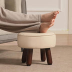 13in Small Foot Stool Ottoman, Round Faux Leather Foot Rest for Couch, Under Desk Pouf Footstool Footrest with Non-Skid Rubber Legs for Ling Room, Bedroom, 13''L x 13''W x 10.2''H, Beige