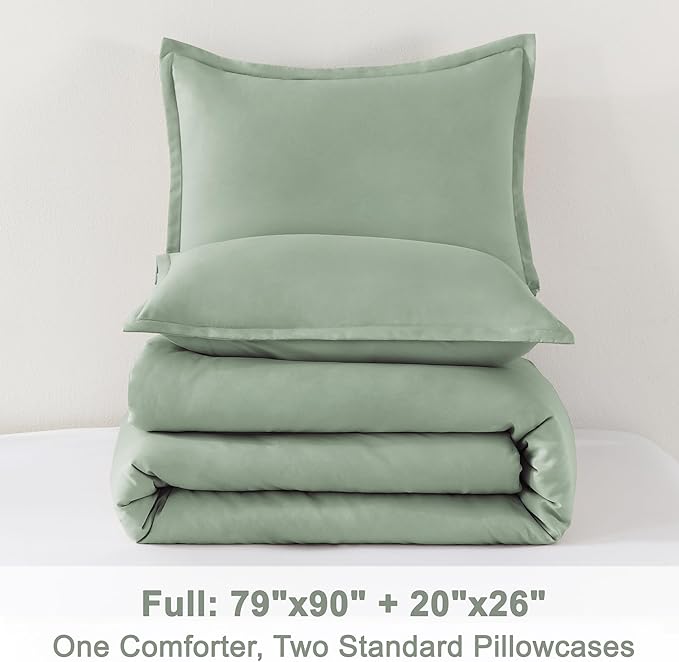 Litanika Comforter Full Size Set Sage Green, 3 Pieces Lightweight Bed Set, Solid Bedding Comforters Sets, Soft All Season Down Alternative Quilt Blanket