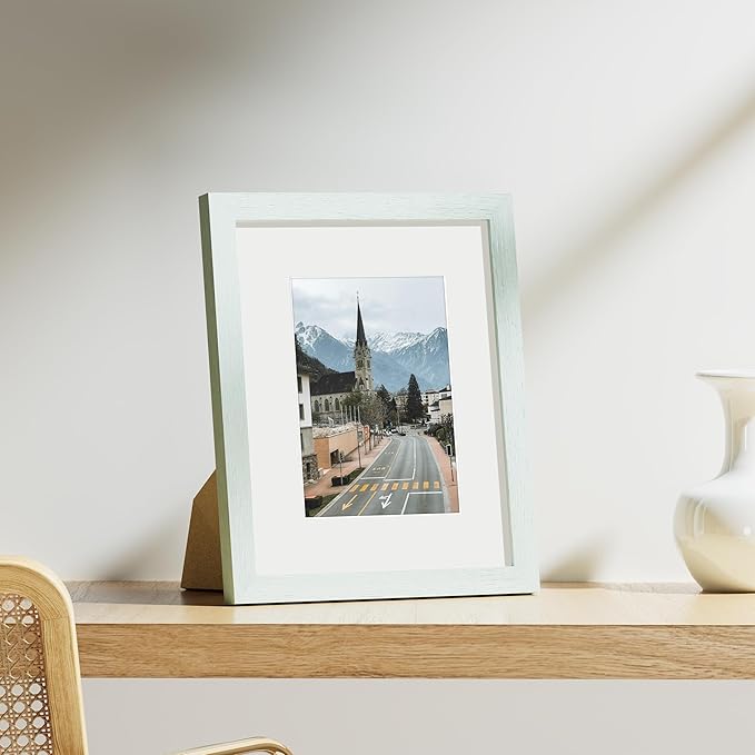 Vittanly 8x10 Picture Frames Set of 9, Shatter Resistant Plexiglass, Display 5x7 Pictures with Mat or 8x10 without Mat, Photo Frames for Wall or Tabletop, Engineered Wood, Vintage Green