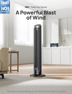 Dreo Tower Fan for Bedroom, 90° Oscillating Fans that Blow Cold Air, 5 Speeds, 4 Modes with 26ft/s Velocity, 12H & 28dB Quiet Timer, Remote, Touch, 40" Standing Floor Fan for Home Office, Black