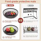 2 Tier Fruit Basket for Kitchen Counter with 2 Banana Hangers, 2025 Pro Detachable Metal Fruit Bowl with Wooden Handle,Fruit Holder for Bread Snack Veggies, Black Extra Large