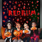 Halloween Decorations Stickers for Wall Bloody Handprint Decals for Bathroom Mirror Acrylic Halloween Party Supplies Decal Peel and Stick Scary Red Blood Stickers for Haunted House Party Home Office