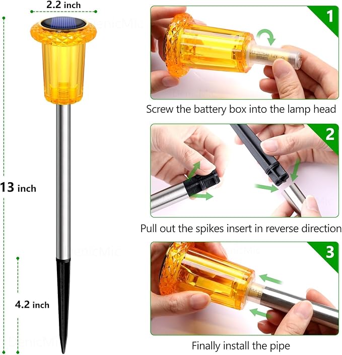 DenicMic Halloween Solar Lights Outdoor 10 Pack Orange LED Waterproof Yard Garden Patio Backyard Pathway Walkway Landscape Lawn Outside Fall Decorations Outdoor