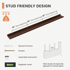 Solid Ash Wood Picture Ledge Shelf, Floating Shelves Set of 2, 56 Inch Long Large Ledge Shelves, Nursery Book Shelves Wall Mounted for Living Room Bedroom Kitchen Decor Kids Bookshelf, Walnut