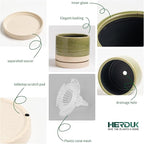 8 Inch Pots for Plants, Ceramic Planter Pot with Drainage Hole & Saucer, Indoor/Outdoor Cylinder Round Planter Pot, Green & Beige