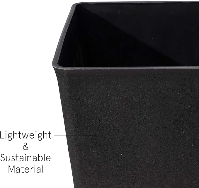 LA JOLIE MUSE 26 inch Tall Black Planters for Outdoor Plants,Set of 2 Tapered Planters with Trays,V-Shape Rectangular Garden Planters for Front Door, Patio and Deck