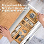 Bamboo Kitchen Drawer Organizer,Stackable Silverware Tray Utensil Organizer Cutlery Holder for Kitchen,Wooden Storage Box for Bathroom, Multi-Use Storage Bins Dividers for Office(9x3x2.5 inch)