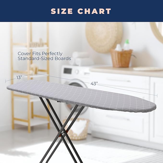 Happhom 13 x 43 Ironing Board Cover and Pad Extra Thick Heavy Duty Padded with Extra White Superior Felt Scorch and Stain Resistant with Elasticized Edges, Compatible with 12"-14" Wide 42"-44" Length