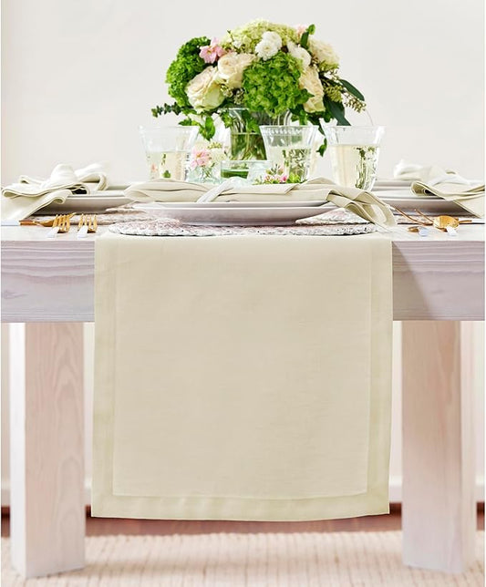 Solino Home Linen Table Runner 120 Inches Long - 100% Pure Linen Birch Table Runner 14 x 120 Inch for Fall, Autumn, Thanksgiving - Fete
