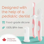 Cherish Baby Care Baby Toothbrush & Toddler Toothbrush Set (0-2 Years) - BPA-Free & Safety-Tested, 2023 Award Winner, Food-Grade Silicone (Pink)