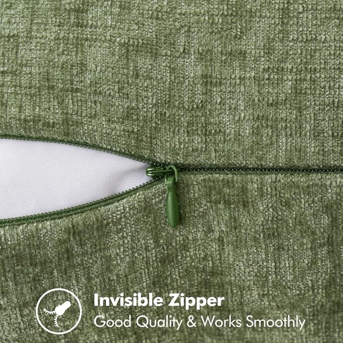 MIULEE Pack of 2 Couch Throw Pillow Covers 22x22 Inch Sage Green Farmhouse Decorative Pillow Covers with Stitched Edge Soft Chenille Solid Dyed Spring Pillow Covers for Sofa Bed Living Room