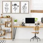 Flower Plant Wall Art Decor 16"x11" Set of 3 Black And White Botanical Painting Wood Framed For Minimalist Bedroom Office Rustic Living Room Abstract Wildflower Sign Hanging (Wood White)