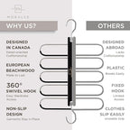 MORALVE Pants Hangers Space Saving - 2 Pack European Beechwood Scarf and Jean Hangers - Closet Organizer and Space Saver Pant Rack, Leggings Hanger, and Scarf Holder with 360° Swivel Hook