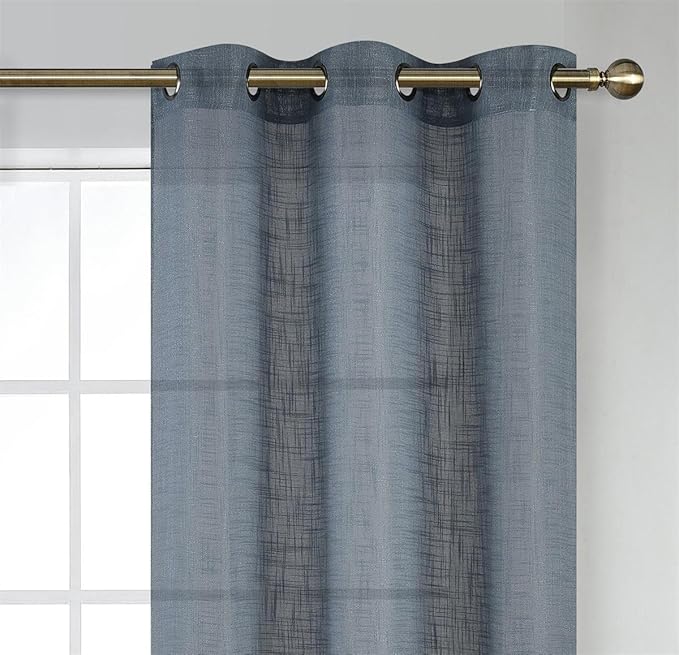 MIUCO Semi Sheer Curtains Poly Linen Textured Solid Grommet Curtains 84 Inches Long for Living Room 2 Panels (2 x 37 Wide x 84" Long) Dusty Blue
