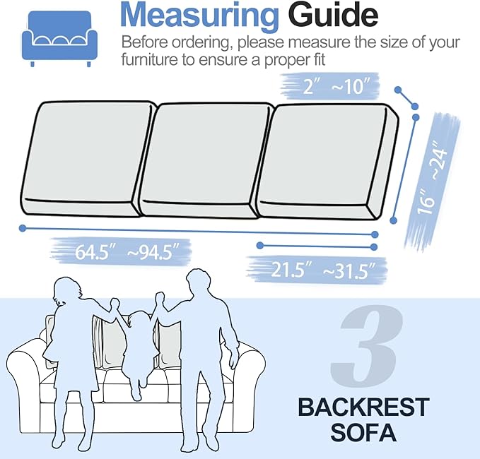 Large Backrest Cushion Covers Super Stretch Backrest Covers for 3 Cushion Couch Sofa, Couch Back Cushion Covers Featuring with Chenille Yarn (Softer Version, 3PC, Light Grey)