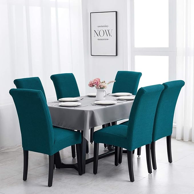Joccun Chair Covers for Dining Room Set of 6, Dining Chair Slipcovers Stretch Dining Room Chair Covers Seat Protector,Washable Parsons Chair Cover for Home,Banquet(Peacock Blue,6 Pack)