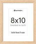 upsimples 8x10 Picture Frame, Natural Solid Wooden Picture Frames, Display 5x7 with Mat or 8 x 10 Without Mat, Wall or Tabletop, 1 Pack, Natural