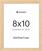 upsimples 8x10 Picture Frame, Natural Solid Wooden Picture Frames, Display 5x7 with Mat or 8 x 10 Without Mat, Wall or Tabletop, 1 Pack, Natural