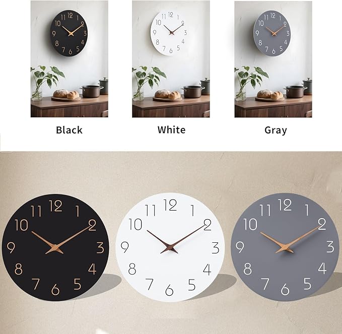 Mosewa Wall Clock 10 Inch Silent Non Ticking Wood Battery Operated Wooden White Modern Office Simple Minimalist Decorative for Kitchen Home Bathroom Living Room