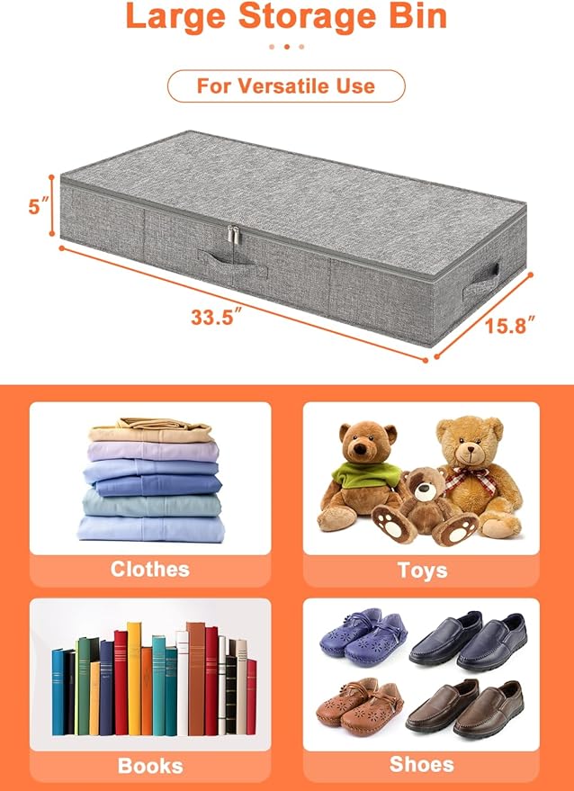 punemi Low Profile Under Bed Storage, 5 inches High Underbed Storage Containers With Sturdy Sidewalls & Bottom, Slim Under Couch Sofa Storage, Shallow Under Bed Organizer Clothes Storage Bins, 2Pack