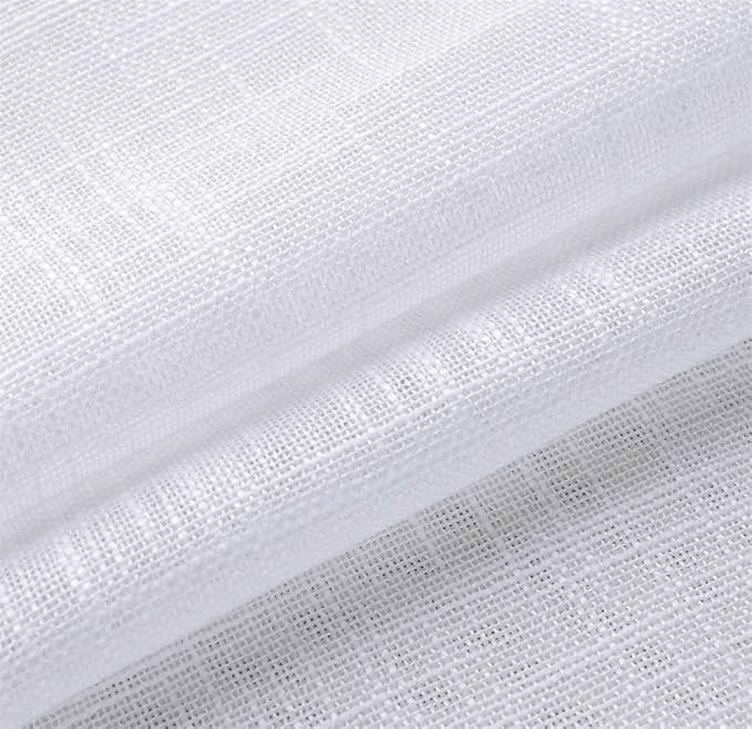 MIUCO White Sheer Curtains Poly Linen Textured Solid Grommet Curtains 95 Inches Long for French Doors 2 Panels (2 x 37 Wide x 95" Long) White