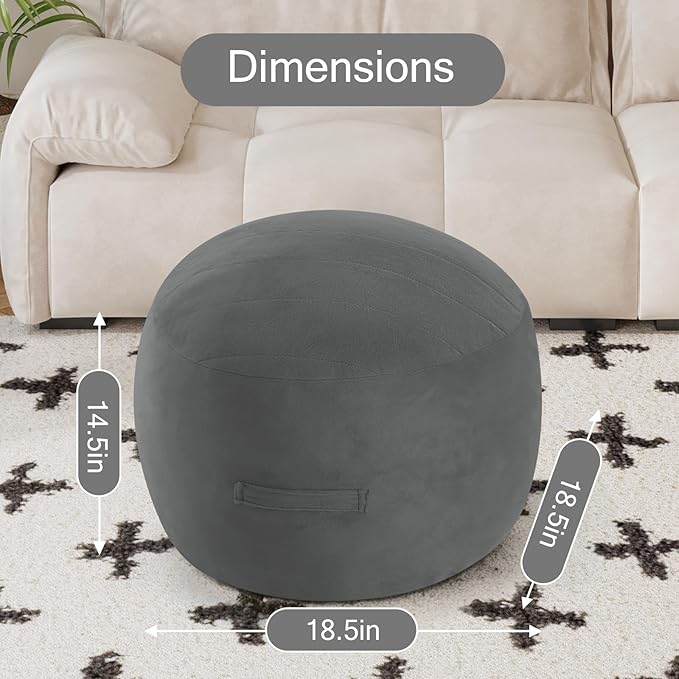 MeMoreCool Round Stuffed Pouf Ottoman Foot Rest, Floor Pouf Foot Stool with Soft Foam Chunk Filling, Small Round Ottoman Footstool Circle Footrest for Living Room, Dark Grey