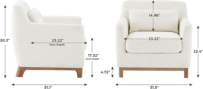 Extra Deep Accent Chair, Comfy Fabric Armchair with Wood Base, Upholstered Single Sofa Chair for Living Room & Bedroom, Boucle Dark Gray