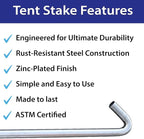 Moose Supply Steel Tent Stakes Heavy Duty Ground Stake, Metal Stakes to Anchor Commercial Inflatables, Outdoor Camping Canopy, Fence, Garden Tent Accessories, 1" Diameter x 18" Length, 10 Pack