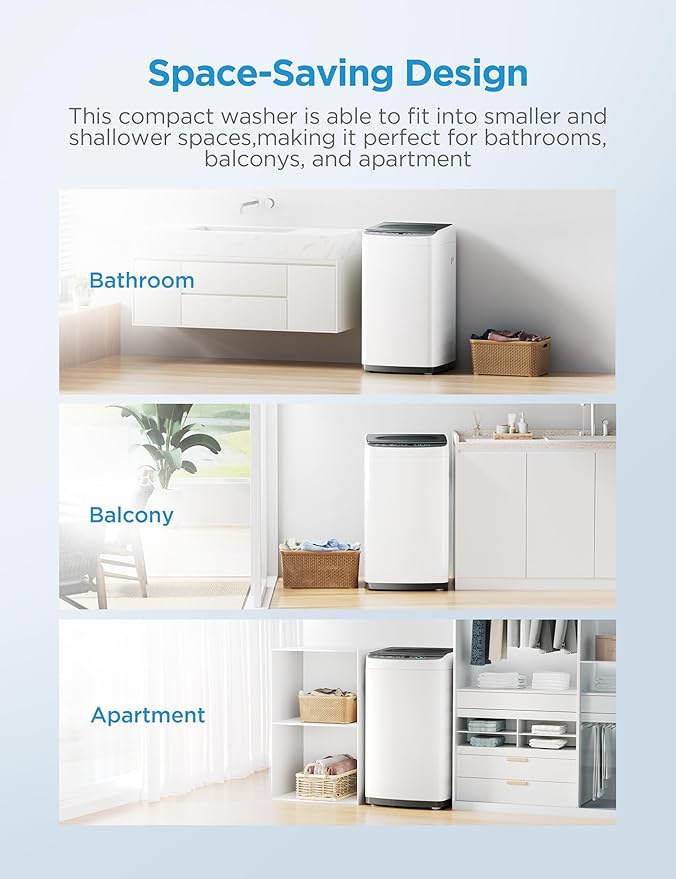 Midea MLTW09M1BWW Portable Washer with 6 Cycles, Drum Clean, Quick, Stainless Steel Tub, Transparent Lid, LED Display Washing Machine, 0.9 cu. ft, White
