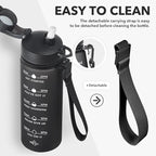 Enerbone Water Bottle, Leakproof BPA & Toxic Free, Motivational Water Bottle with Times to Drink and Straw, Fitness Sports Water Bottle with Strap for Office, Gym, Outdoor Sports