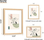 upsimples 9x12 Frame, Natural Solid Wooden Picture Frames, Display 6x8 with Mat or 9 x 12 Without Mat, Wall or Tabletop, 1 Pack, Natural