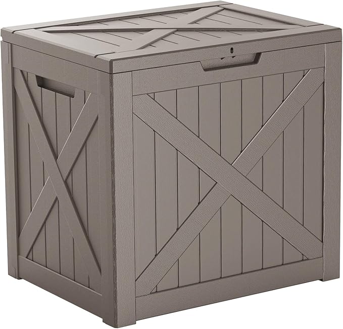 38 Gallon Outdoor Deck Box,Storage Lockable Waterproof Patio Furniture,Garden Tools,Cushions,Pool Accessories Outside Storage Resin Box(GreyX)