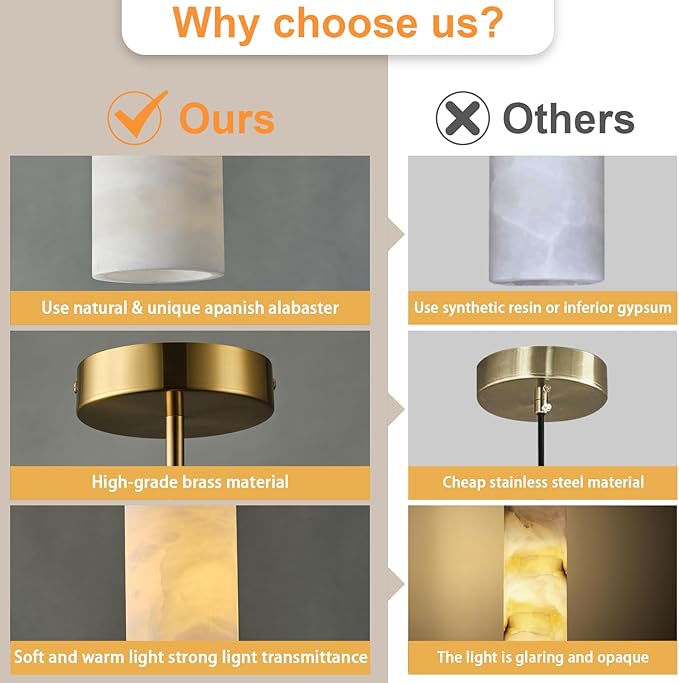 Alabaster Pendant Light Kitchen Island, H-9.5in Brass Pendant Light Fixtures with Natural Marble Shade, Adjustable Ceiling Pendant for Dining Room, Living Room, Bedroom & Bathroom