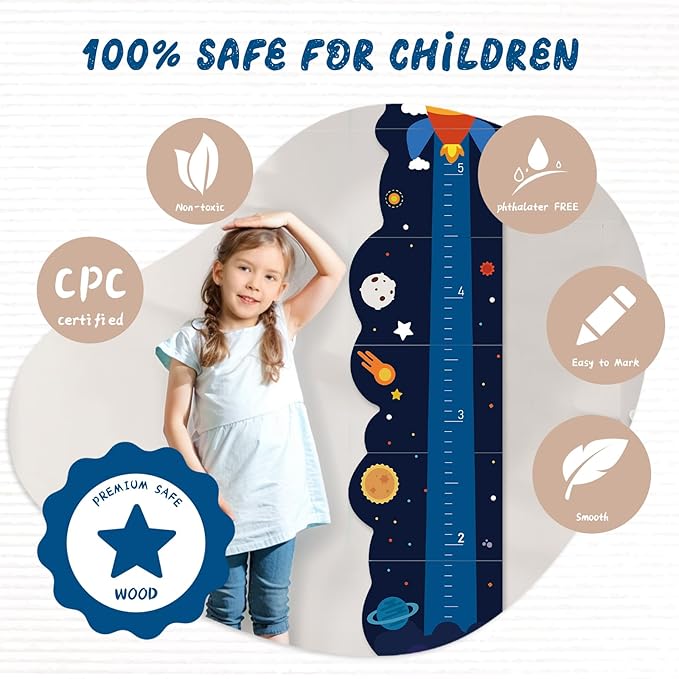 Personalized Name Growth Chart for Wall, Rocket Wood Height Chart for Kids, Height Measurement for Wall, Boy Girls Height Wall Chart Growth Measuring Ruler, Toddler Playroom Decor
