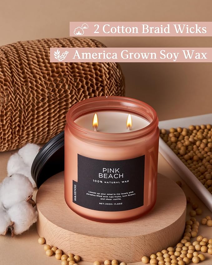 M&SENSE Pink Beach Sands Jar Candle, 11.6oz Pineapple & Coconut Scented Natural Soy Candles for Home Scented, 70 Hour Burn Time, Home Decor Gift for Women, Friends, Family, Colleagues, Couples