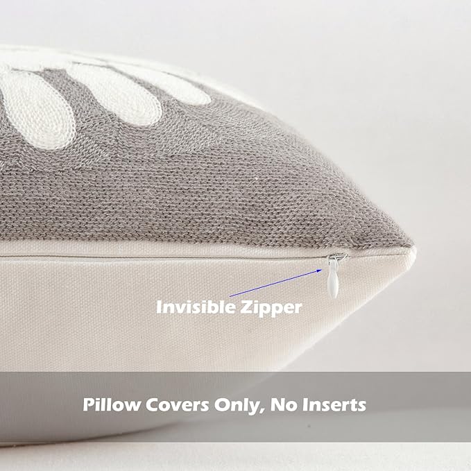HWY 50 Grey Gray Decorative Throw Pillow Covers 18x18 Inch (1 Piece), Modern Embroidered Cotton Farmhouse Cushion Cover Pillow Case for Couch Living Room Bed Sofa, Sunflower