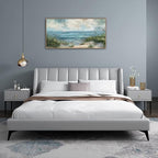 Sea Beach Vintage Seascape Canvas Prints Wall Decor Ocean Sailboat Seagull Beach Bird Reed Canvas Painting Artwork Living Room Bedroom Decoration Natural Framed