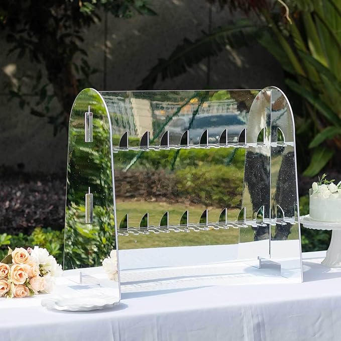 Tableclothsfactory Silver Mirror Finish 2-Tier Wine Glass Stemware Rack, 18 Champagne Flute Holder Foam Board Stand - 25"