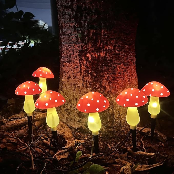 8-Pack Red Solar Mushroom Lamp, 8 Modes, Outdoor Waterproof, for Garden Decor, Christmas, Halloween, Yard, Lawn
