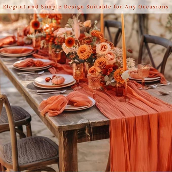 Orange Cheesecloth Table Runner 20 Pack 10FT Boho Fabric Rustic Cheese Cloth Table Runner for Wedding 20 x 120 Inch Long Bridal Shower Baby Shower Gauze Sheer Birthday Party Table Decorations