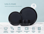Ceramic Dinnerware Set, 12-Piece Service for 4, Soup Bowls (31.5 oz), Salad Plates (7.5"), Dinner Plates (10.5"), Round, Microwave and Dishwasher Safe, Black, Cambridge Classics